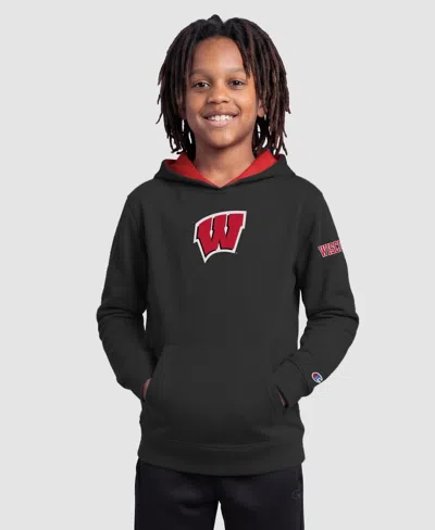 Champion Kids' Big Boys' And Girls' Black Wisconsin Badgers Fleece Hoodie