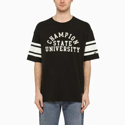 Champion | Black/white Cotton T-shirt With Logo Embroidery