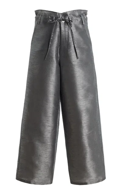 Chan Luu Dupioni Taffeta Straight-leg Pants In Gray