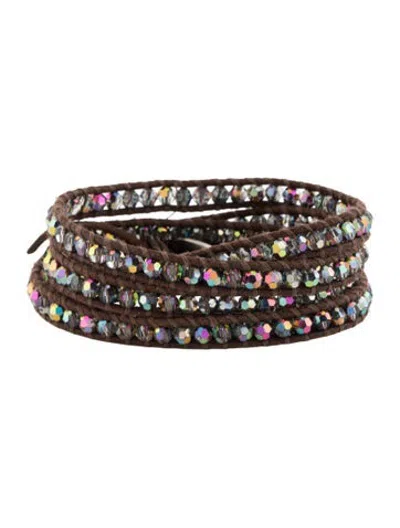 Pre-owned Chan Luu Leather Beaded Wrap Bracelet In Blue/brown/green