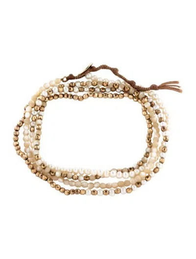 Pre-owned Chan Luu Pearl & Cord Beaded Wrap Bracelet In Brown/white