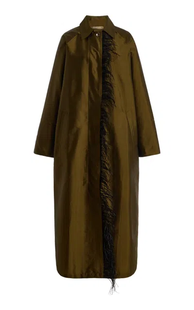 Chan Luu Techno Feathered Taffeta Trench Coat In Green