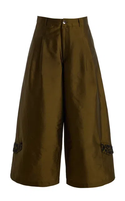 Chan Luu Techno Taffeta Wide-leg Cargo Pants In Green