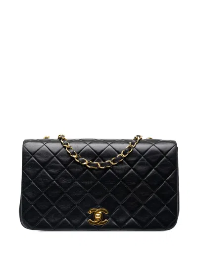 Pre-owned Chanel 1989-1991 Cc Quilted Lambskin Full Single Flap Shoulder Bag In Black