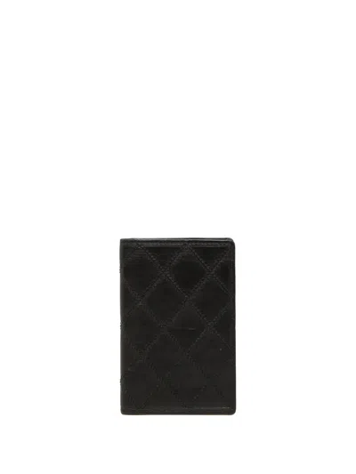 Pre-owned Chanel 1989-1991 Quilted Lambskin Double Stitch Bifold Card Holder In Black