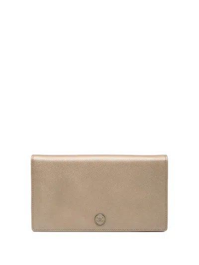Pre-owned Chanel 2005-2006 Cc Calfskin Button Bifold Wallet Long Wallets In Gold