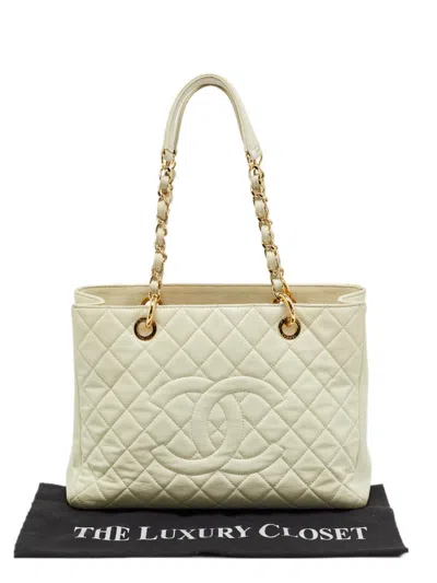 Pre-owned Chanel 2010-2011 Grand Shopping Tote Quilted Leather Bag In Neutrals