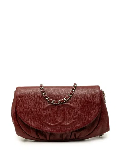 Pre-owned Chanel 2011 Cc Caviar Half Moon Wallet On Chain Crossbody Bag In Red