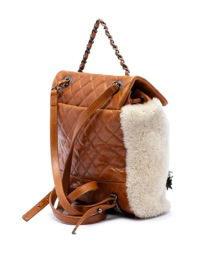 Pre-owned Chanel 2015-2016 Small Shearling And Glazed Calfskin Mountain Backpack In Brown