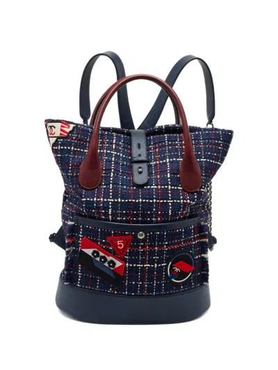 Pre-owned Chanel 2016-2017 Airline Tweed Backpack In Blue