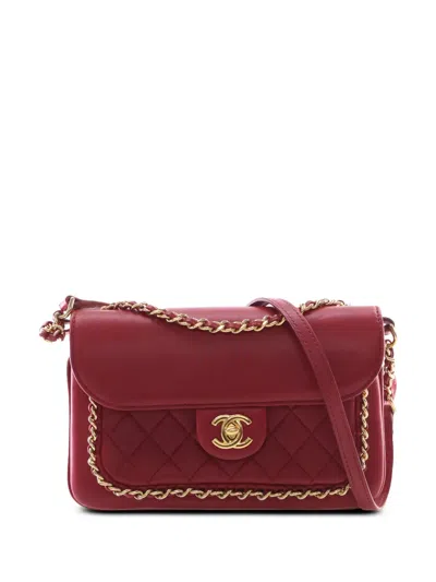Pre-owned Chanel 2016-2017 Small Quilted Lambskin Cc Unchained Flap Satchel In Red