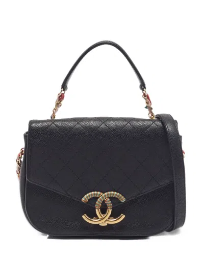 Pre-owned Chanel 2016-2017 Small Thread Around Quilted Flap Tote Bag In Black