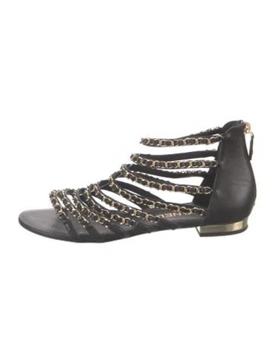 Pre-owned Chanel 2018 Interlocking Cc Logo Gladiator Sandals In Black