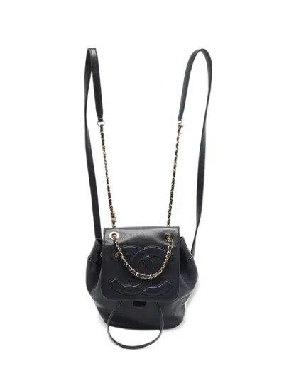 Pre-owned Chanel 2018-2019 Cc Mania Leather Backpack In Black