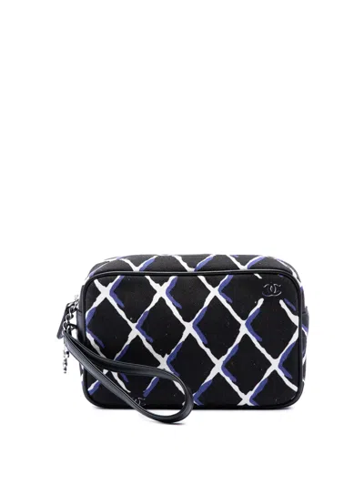 Pre-owned Chanel 2018-2019 Cc Printed Canvas Airline Cosmetic Pouch In Black