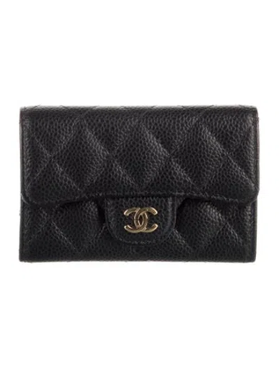 Pre-owned Chanel 2018-2019 Interlocking Cc Logo Card Holder In Black