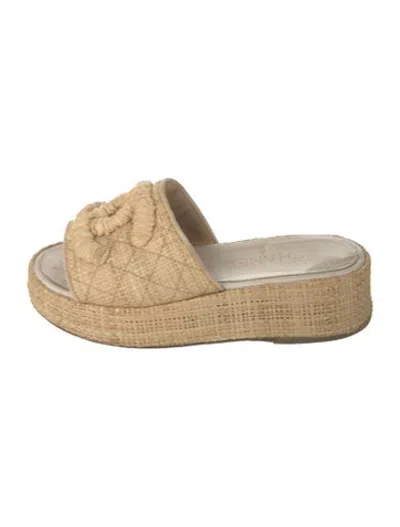 Pre-owned Chanel 2019 Interlocking Cc Logo Slides In Neutrals