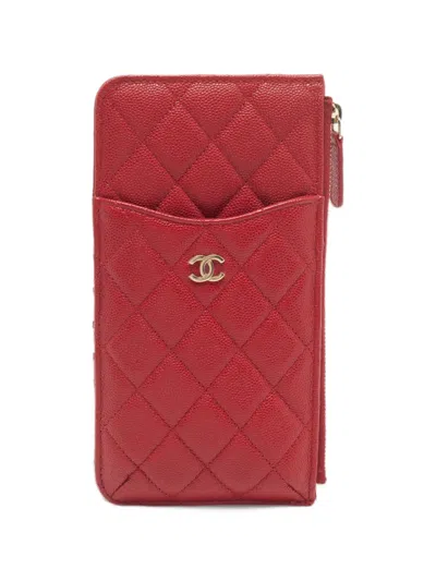 Pre-owned Chanel 2019 Quilted Leather Wallet In Red