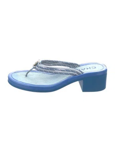Pre-owned Chanel 2020 Interlocking Cc Logo Flip Flops In Blue
