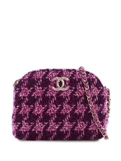Pre-owned Chanel 2021-2026 Mini Cc Quilted Tweed Clutch With Chain Crossbody Bag In Purple