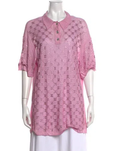 Pre-owned Chanel 2023 Graphic Print Polo In Metallic/pink