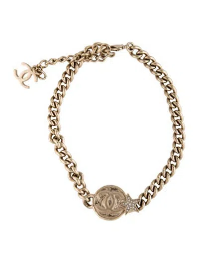 Pre-owned Chanel 2023 Strass Cc Star Choker Necklace, 16" In Multicolor