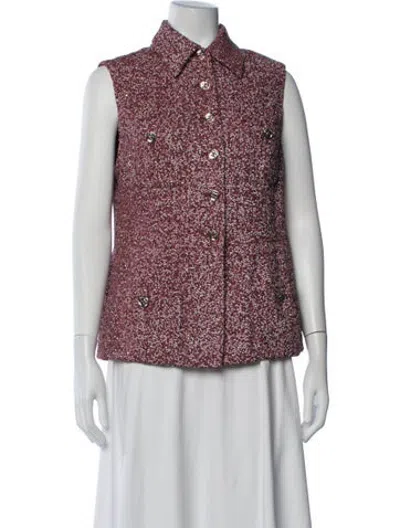 Pre-owned Chanel 2023 Tweed Pattern Vest In Burgundy