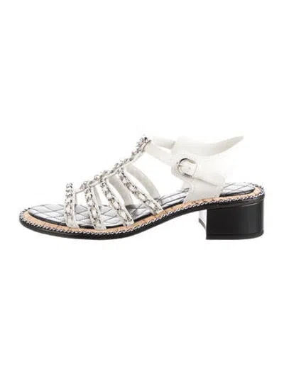 Pre-owned Chanel 2024 Interlocking Cc Logo Gladiator Sandals In White