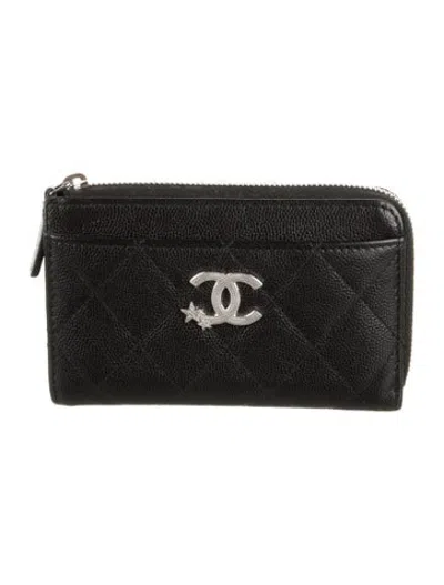 Pre-owned Chanel 2025 Card Holder Card Holder In Black