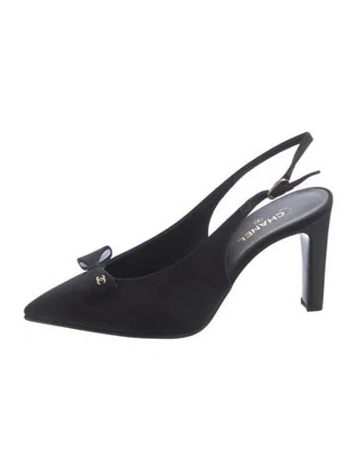Pre-owned Chanel 2025 Interlocking Cc Logo Slingback Pumps In Black
