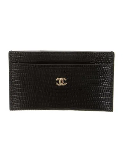 Pre-owned Chanel 2026 Lizard-embossed Card Holder W/ Tags In Black