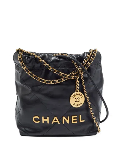 Pre-owned Chanel 22 Mini Quilted Shoulder Bag In Black