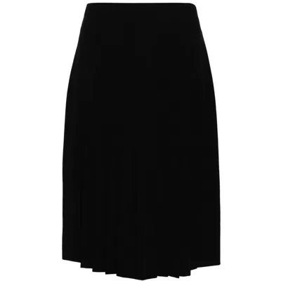 Pre-owned Chanel 90s Black Wool High-waist Pleated Flared Skirt With Silk Lining