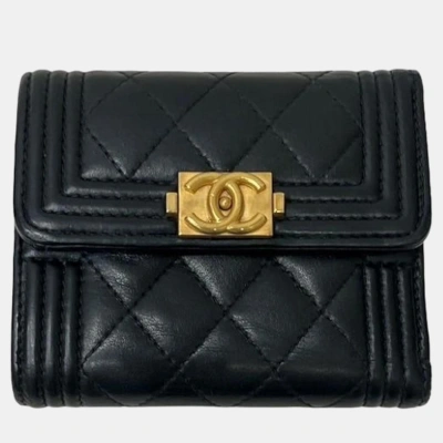 Pre-owned Chanel Black Leather Cc Boy Flap Wallet