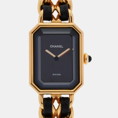 Pre-owned Chanel Black Yellow Gold Plated Stainless Steel Premiere H0001 Quartz Women's Wristwatch 20 Mm