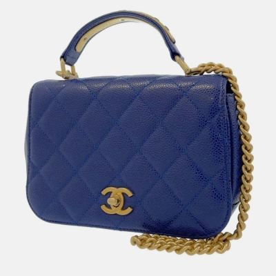 Pre-owned Chanel Blue Caviar Leather Flap Bag