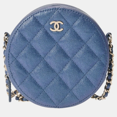 Pre-owned Chanel Blue Leather Round As Earth Shoulder Bag