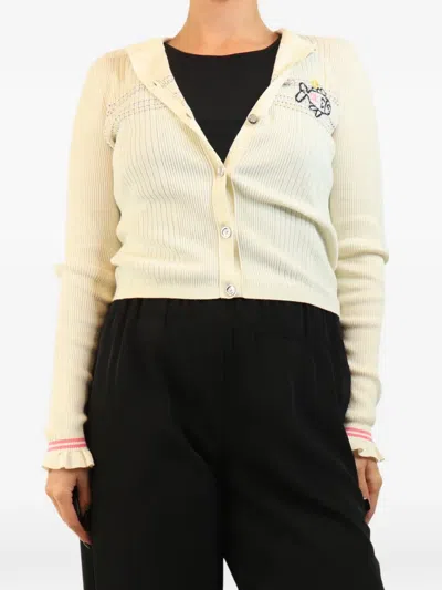 Pre-owned Chanel Button-fastening Fish-motif Cardigan In White