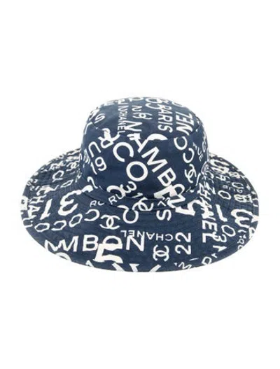 Pre-owned Chanel Cambon Logo Print Bucket Hat In Blue