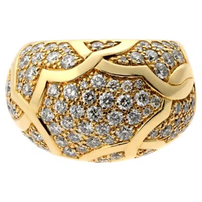 Pre-owned Chanel Camelia Flower Diamond 18k Yellow Gold Bombe Cocktail Ring