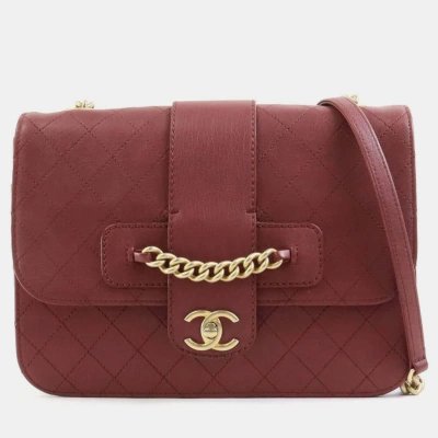 Pre-owned Chanel Canvas Flap Bag Shoulder Bags In Burgundy