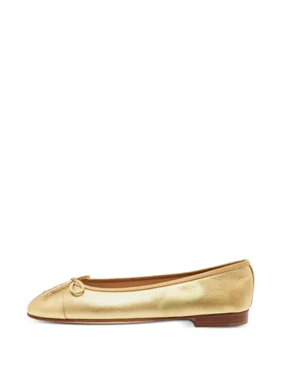 Pre-owned Chanel Cc Cap-toe Ballet Flats In Gold