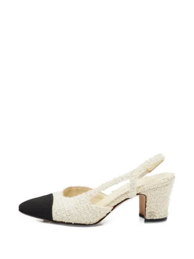 Pre-owned Chanel Cc Cap-toe Slingback Pumps In Neutrals