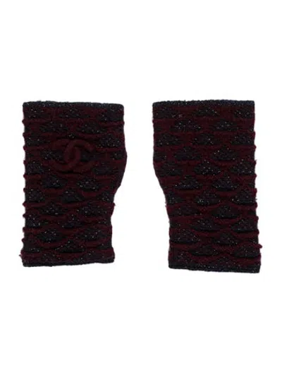 Pre-owned Chanel Cc Cashmere Blend Fingerless Gloves In Blue/burgundy