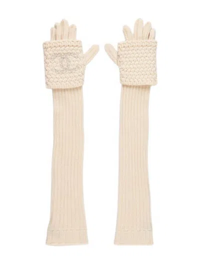 Pre-owned Chanel Cc Cashmere Long Gloves In Neutrals