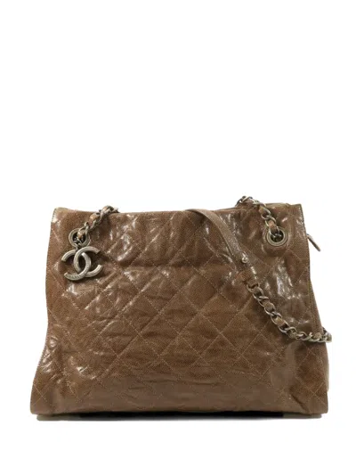 Chanel Cc Chain Leather Shoulder Bag In Brown
