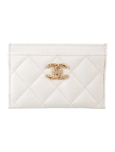 Pre-owned Chanel Cc Crystal Card Holder Interlocking Cc Logo Card Holder In White