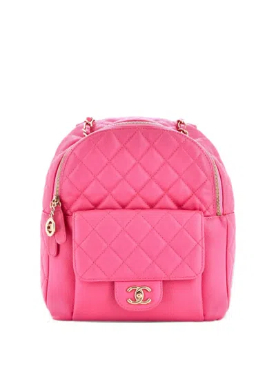 Pre-owned Chanel Cc Day Quilted Caviar Large Backpack In Pink