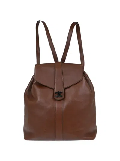 Pre-owned Chanel Cc Turn-lock Backpack In Brown