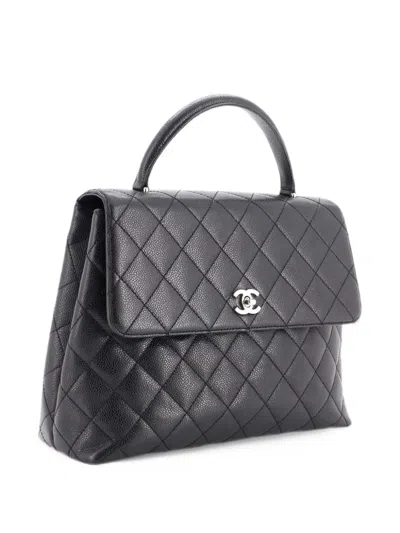 Pre-owned Chanel Classic Top Handle Flap Bag Quilted Caviar Jumbo Satchel In Black